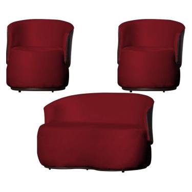 Imagem de Kit 2 Poltronas e 1 Namoradeira Decorativa Orgânica Beatriz Veludo Composê Corino Marrom - Estopar