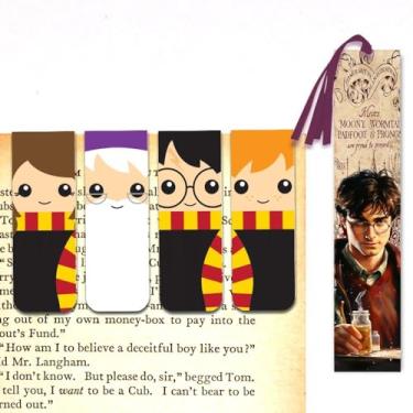 Imagem de Kit 5 Marcadores de Página - 4 Magnéticos e 1 Marcador Slim Com fitinha - Harry Potter (Harry, Rony, Hermione e Albus Dumbledore)