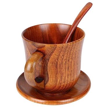 Imagem de HAKIDZEL 1 Unidade Xícara de café com colher Xícara de chá resistente a deformações Madeira sólida definir Bambu