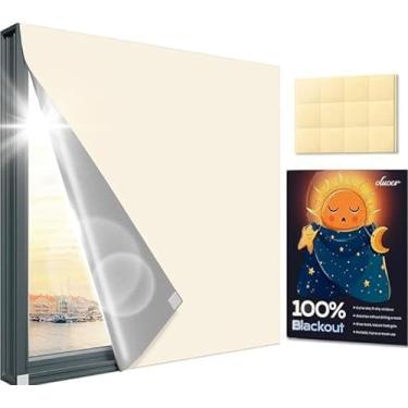 Imagem de Painel Cortina 100% Blackout Adesivada com Velcr0 - Sem Furar Parede - Cores Bege e Branco - Tamanhos para Janelas de 120x150cm M (Bege)