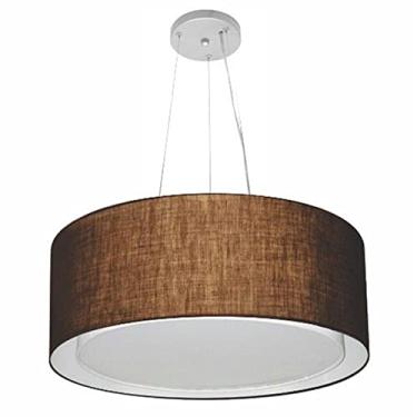 Imagem de Lustre Pendente Cilíndrico Duplo Cúpula Tecido 50x25 cm, Vivare Iluminação, Pendente4124 LC, Café, Médio