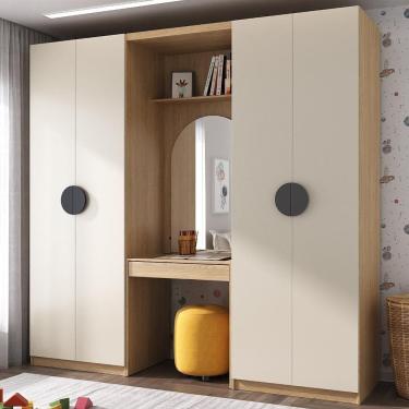 Imagem de Conjunto Modulado Infantil 3 Peças 4 Portas, Módulos Nichos 2 Gavetas Cabideiro e Pente...