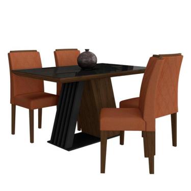 Imagem de Mesa De Jantar Com Vidro 4 Cadeiras Sícilia Imbuia/preto/terr