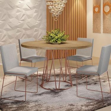 Imagem de Conjunto Sala De Jantar Dubai Mesa 110cm Mdf Bp Com 4 Cadeiras Mais Decor Cinza Claro-cobre-siena