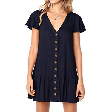 Imagem de Imysty Vestido feminino curto curto de bolinhas, gola V, botões e babados, Z1-navy, P