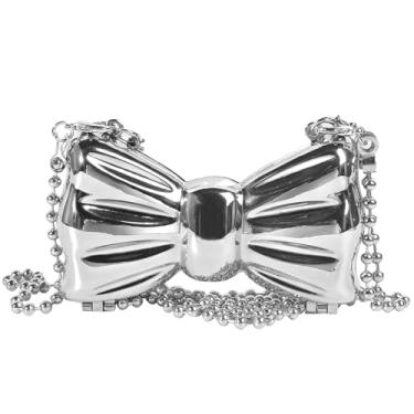 Imagem de QZUnique Mini bolsa de noite de metal bolsa transversal para meninas, crianças, mulheres, laço concha coração estrela bolsa de ombro para casamento, Laço, One Size