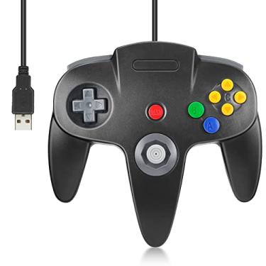 Imagem de Wired USB N64 Controller, FISUPER Classic Video Game Controller USB Gamepad for Windows PC MAC Raspberry PI Retropie (Black)