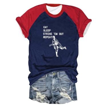 Imagem de Camiseta feminina de beisebol com estampa de coração, gola redonda, caimento solto, manga curta, casual, túnica, Vinho A, P
