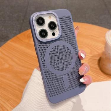Imagem de Capa magnética ultra fina de grade de malha de dissipação de calor para iPhone 15 13 12 14 11 Pro Max Matte Hard Steel Magsafing Cove, cinza, para iPhone 12