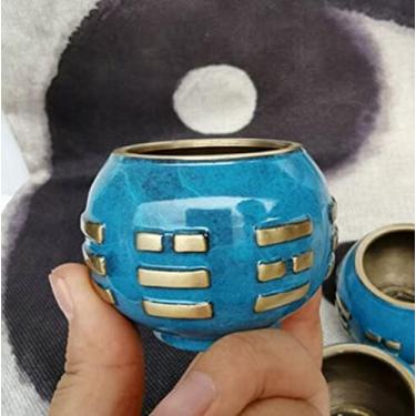 Imagem de YJIUYUANQ (Azul claro) Tigela de som de Buda Tibete Yoga Meditação Chanting Bowl Brass Chime Artesanato musicoterapia tibetana, tigela Bagua, acessório taoísta, 1 peça, tamanho G: altura 5 cm, largura