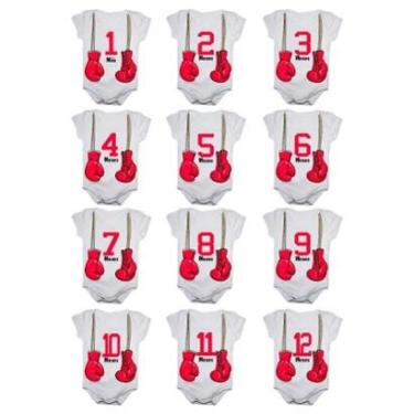 Imagem de Kit 12 Body Bebê Calupa Mesversario Manga Curta Luvas Boxe Muay Thai 1 a 12 Meses-Unissex