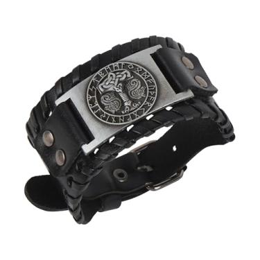 Imagem de Philo Fun Pulseira Viking com símbolo de martelo de Thor, pulseira de totem de amuleto pagão nórdico Mjolnir para homens, joia viking decoração nórdica presente, Standard, Couro, Sem Pedra Preciosa