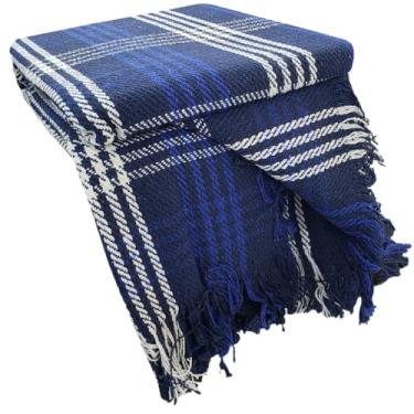 Imagem de Manta Casal Xadrez Cashemere Exportação com Franjas (Azul, Viagem 1.40mx1.70m)