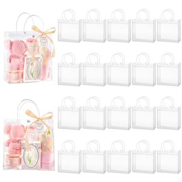 Imagem de Mauproy Pacote com 20 sacos de presente de plástico transparente com alças, sacolas de lembrancinhas de festa com fitas e etiquetas, sacolas reutilizáveis para chá de bebê de casamento Halloween (25