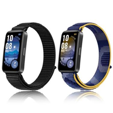 Imagem de Z.DuDuZAZA Pulseiras de nylon compatíveis com huawei Band 8/9/10, superleves, esportivas, tecido trançado macio, respirável, tecido trançado para mulheres e homens (preto + azul amarelo)