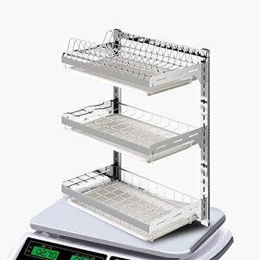 Imagem de Escorredor de louça, escorredor de louça, escorredor de pratos montado na parede, rack de cozinha, escorredor de pratos de aço inoxidável 201 de 3 camadas - Montagem perfurada