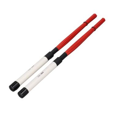 Imagem de Escova de Tambor de Arame, Tons Suaves Nítidos, Superfície Fosca, 2 Peças, Escova de Baqueta de Jazz, Acessórios para Instrumentos de Percussão (Vermelho Branco)