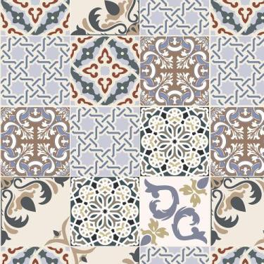 Imagem de Adesivo Lavável Azulejo Em Tons Azul Bege marrom Cinza E preto Para Co