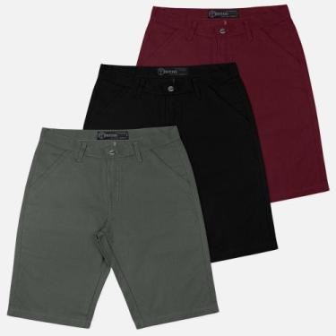 Imagem de Kit 3 Bermuda Masculina Sarja Casual Coloridas - Tootexas, Cinza, Pret