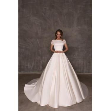 Imagem de Vestido De Noiva Elegante Com Bolso Boho Chic Princesa Cetim - AUGUI N