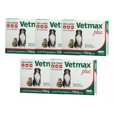 Imagem de 5 caixas de Vetmax Vermífugo Cães E Gatos 4 Comprimidos Vetnil - vetma