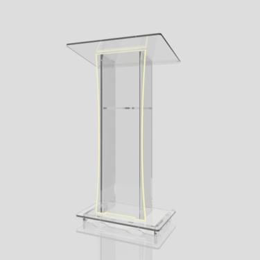 Imagem de Púlpito em Acrílico para Igreja e/ou Eventos com Gravação e Led grátis Mod. Rute Transparente (Tradicional, Moderna ou Sem Gravação) Cores em Led. (Sem Gravação, LED AMARELO)