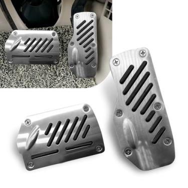 Imagem de Irinidig Capa de pedal de transmissão automática para carro com 2 peças, acelerador de 14 cm x 6 cm + pedal de freio de 12,4 cm x 7,4 cm, decoração esportiva de estrutura durável de liga + tira de