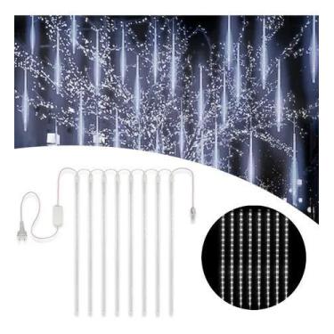 Imagem de Cascata Natal Chuva Gelo 8 Tubos 320 Led 50cm Pisca Branco ou Colorido