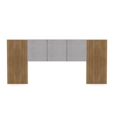 Imagem de Cabeceira Painel Casal Ripado Nature e Linho Cinza Sevilha 273 cm - Pa