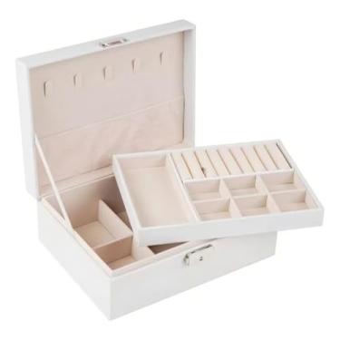 Imagem de Porta Joias Organizador Golden para Joias Brinco Anéis Relógios 27 Compartimentos Estilo Maleta Branco