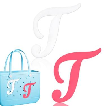 Imagem de Blinket Berloques decorativos com letras do alfabeto compatíveis com bolsa Bogg | Berloques compatíveis com a bolsa Bogg - Letras 3D brancas e rosa, acessórios elegantes do alfabeto, inclui letras