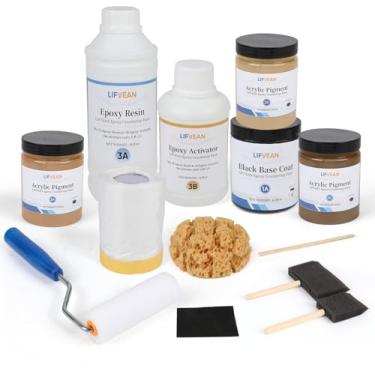 Imagem de LIFVEAN Kit de acabamento de tinta epóxi para bancada, revestimento brilhante de banheiro de cozinha para mármore, granito, laminado, azulejo de cerâmica, capa de 40 metros quadrados, marrom âmbar
