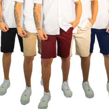 Imagem de Kit 3 Bermuda Sarja Masculina Modelo Elastano Alfaiataria Diversas Cor