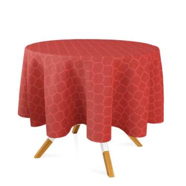 Imagem de Toalha de Mesa Redonda em Tecido Jacquard Vermelho Geométrico Tradicio