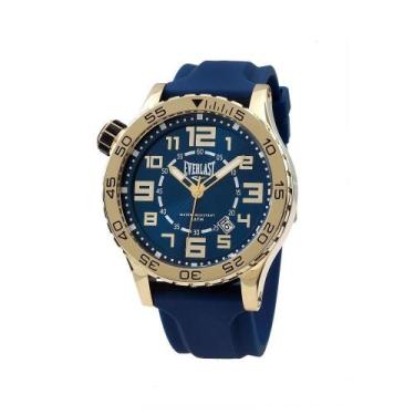 Imagem de Relógio Pulso Everlast Masculino Calendário E532, Dourado+Azul