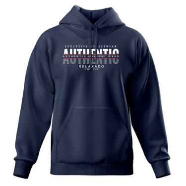 Imagem de Blusa de Frio Moletom Fechado Com Capuz Bolso Canguru Relaxado, Azul m