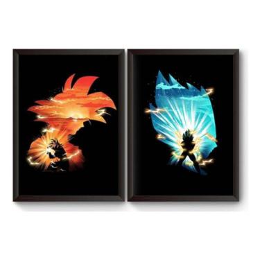 Imagem de Kit 2 Quadros Goku E Vegeta Poster Moldurado - Fanarte