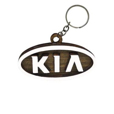 Imagem de Pacote 50 Chaveiros 3d Marca Kia com Argola 4cm Mdf Madeira Decorada -