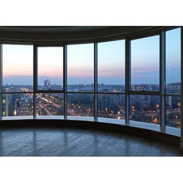 Imagem de DULUDA Pano de fundo para escritório, 2,8 x 1,5 m, janela de cenário, cenário, cidade, podcast, escritório, fundo de madeira, retrato, reunião, pano de fundo urbano, faixa de estúdio adereços de