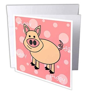Imagem de 3dRose Porquinho Rosa Design – Porco feliz – Cartões comemorativos, 15,24 x 15,24 cm, conjunto de 12 (gc_6179_2)
