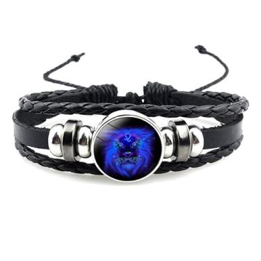 Imagem de Xeyau Pulseira de 12 constelações, pulseira de constelação do zodíaco, signos do zodíaco, pulseira de couro fluorescente para mulheres, homens, joias, adjustable, Aço inoxidável, Sem Pedra Preciosa