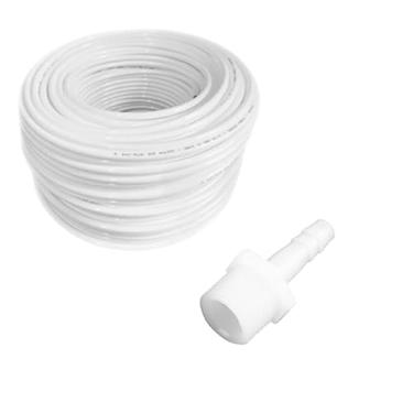 Imagem de Kit Adaptador Plástico Rosca 1/2 Engate Farpa 4mm a 6 mm + Mangueira Atóxica (04 Metros Mangueira, Externo 6.35mm x Interno 4.35mm)