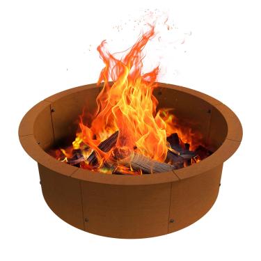 Imagem de GJWCVL Anel para fogueira ao ar livre, forro de fogueira a lenha de 80 cm, anel de fogo de acampamento de aço corten anel de fogueira resistente acima ou no solo para fogueira ao ar livre e quintal