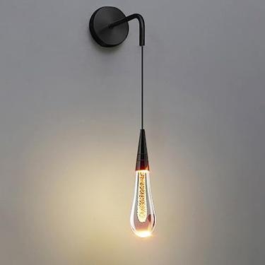 Imagem de Arandelas de parede Creative Teardrop Wall Light Single Alumínio Luminária de parede pendente com forma de gota Cristal LED Cabeceira Simples Preto Dourado Luminárias de parede