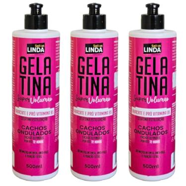 Imagem de Kit Gelatina Capilar Super Volumão 3 Unidades Definição Intensa e Antifrizz Para Cabelos Cacheados Crespos e Ondulados