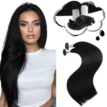 Imagem de Moresoo Extensões de cabelo humano K Tip pontas em U preto jato extensões de cabelo humano longo liso para casamento 50G/50S 61 cm