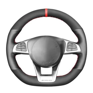 Imagem de MEWANT Capa de volante costurada para Mercedes-Benz A 45 AMG/C 43 63 AMG/CLA 45/ CLS 63 AMG/E 43 63 AMG/S 63 65 AMG/SLC 43 AMG/GLA 45 AMG/GLC 43 63 AMG/GLE 43 63 AMG/GLS 63 AMG/