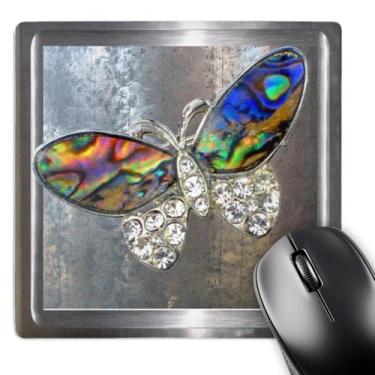 Imagem de 3dRose Mouse pad LLC 20,3 x 20,3 cm x 0,65 cm, moldura prateada e fundo com nossas borboletas de arte com glitter (mp_108072_1)