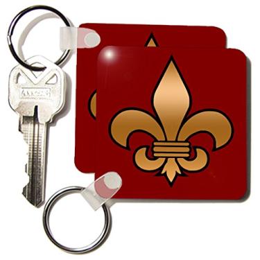 Imagem de 3dRose Flor de lis preta e dourada grande em fundo marrom símbolo cristão - chaveiros, 5,7 x 11,4 cm, conjunto de 2 (kc_30760_1)