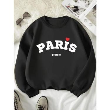 Imagem de Blusa Moletom Gola Redonda Paris - Kesdey Confeccoes, Preto, GG